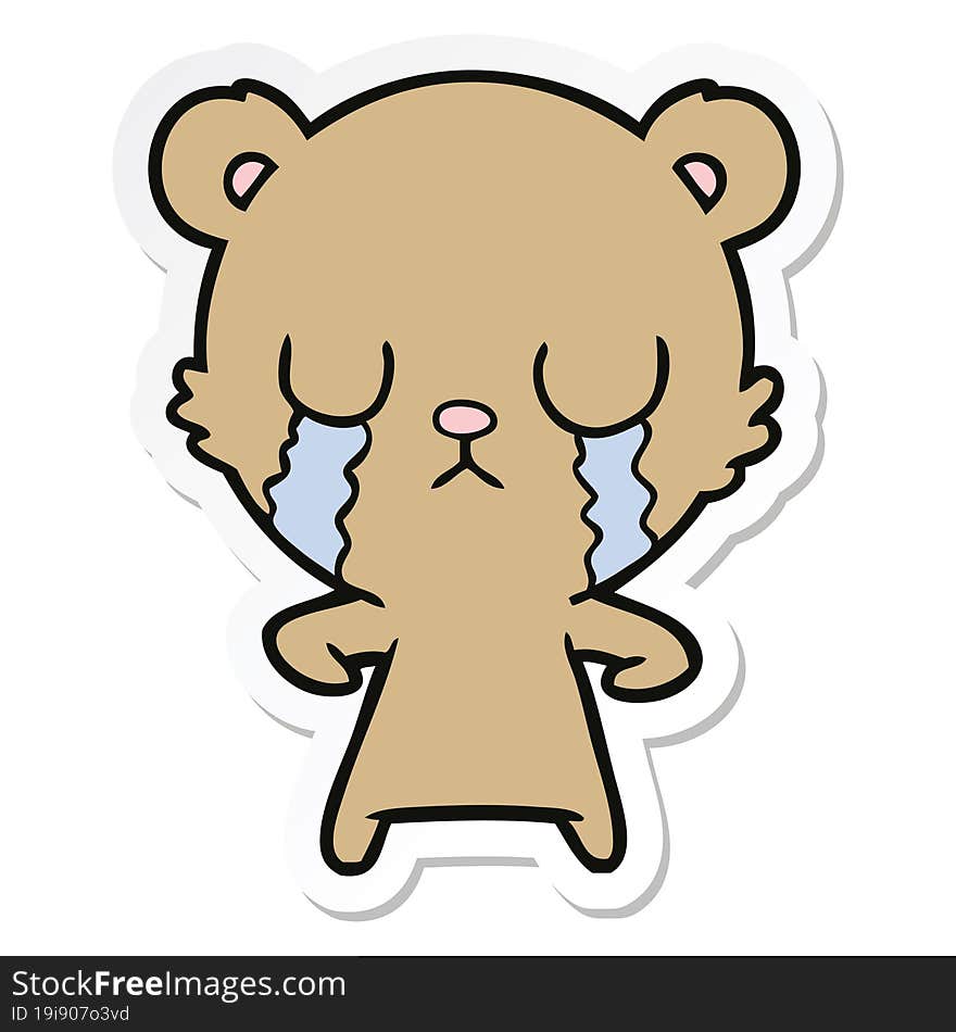 sticker of a crying cartoon bear