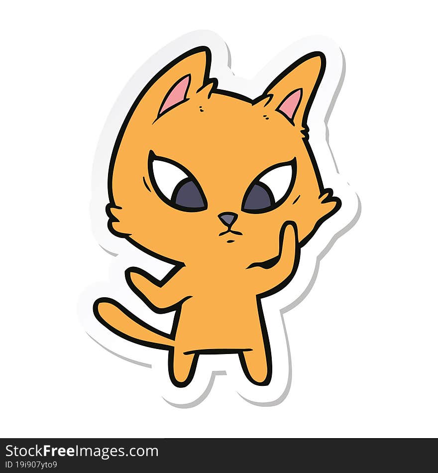 sticker of a confused cartoon cat