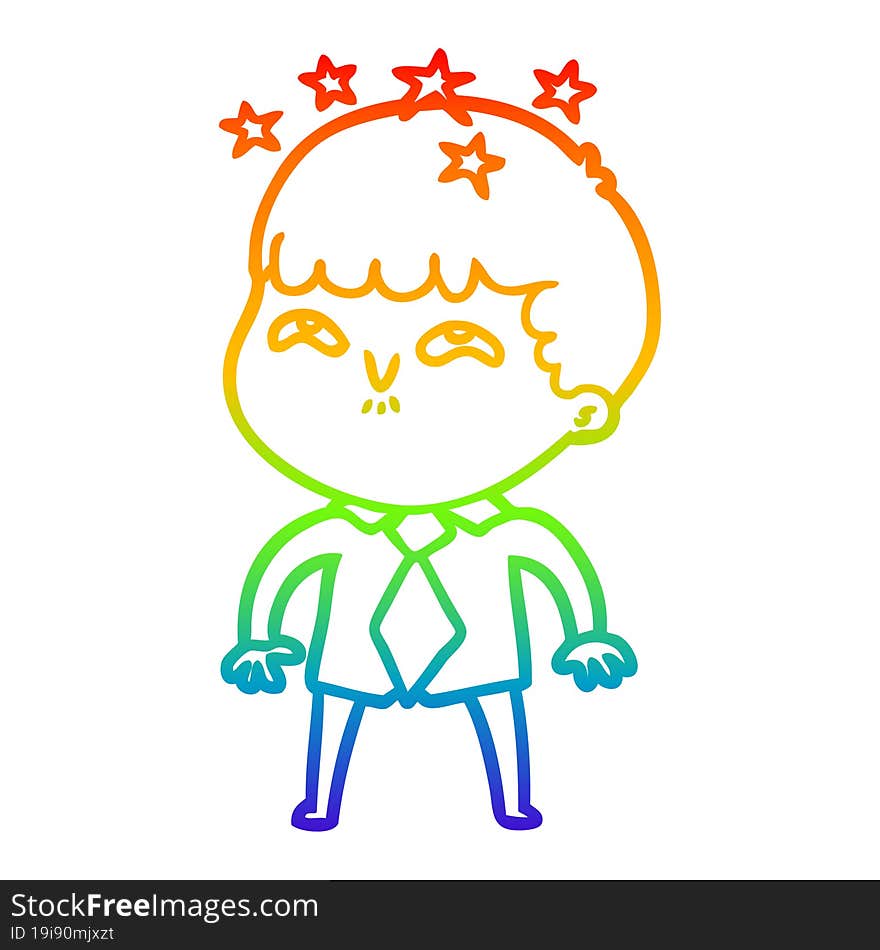 Rainbow Gradient Line Drawing Cartoon Amazed Boy