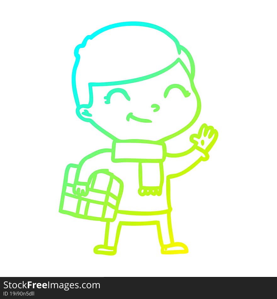 cold gradient line drawing of a cartoon boy smiling