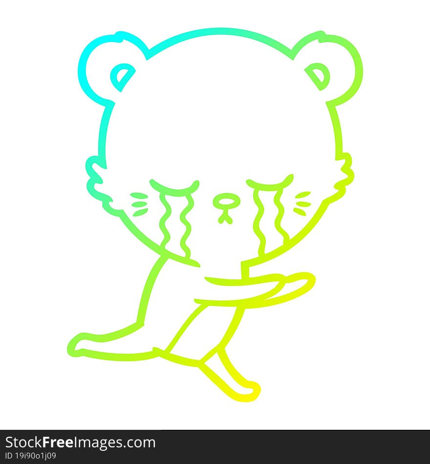 cold gradient line drawing crying cartoon bear