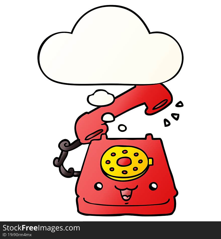 cute cartoon telephone and thought bubble in smooth gradient style