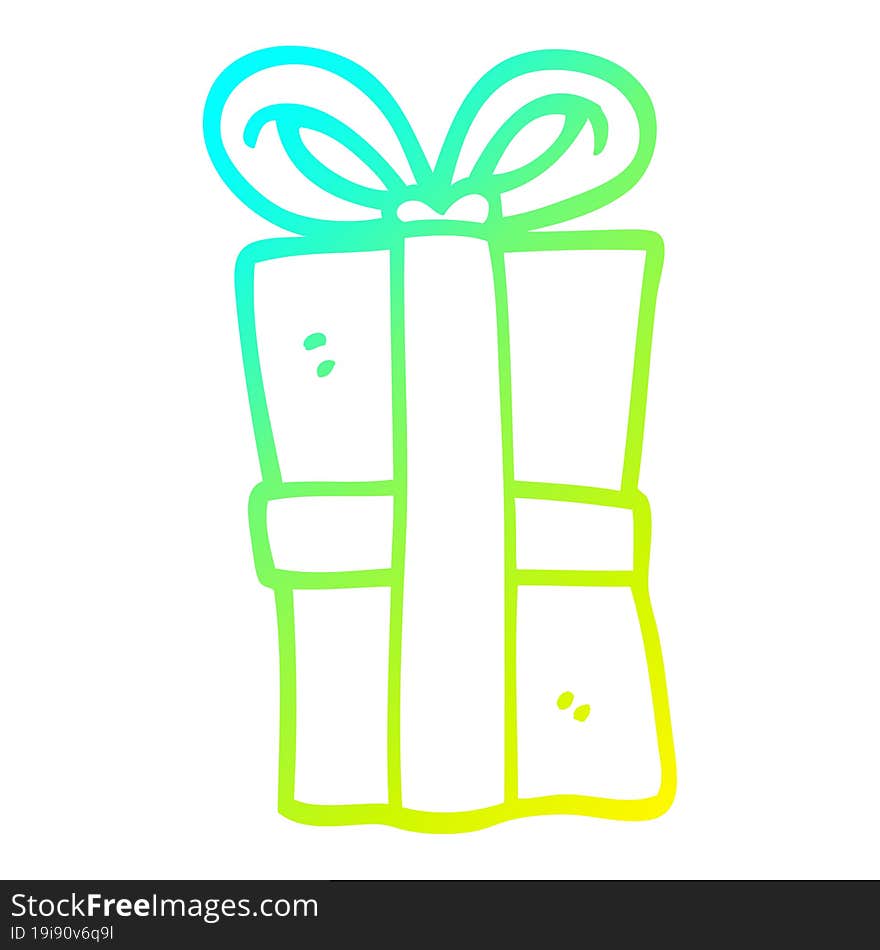 cold gradient line drawing of a cartoon christmas present