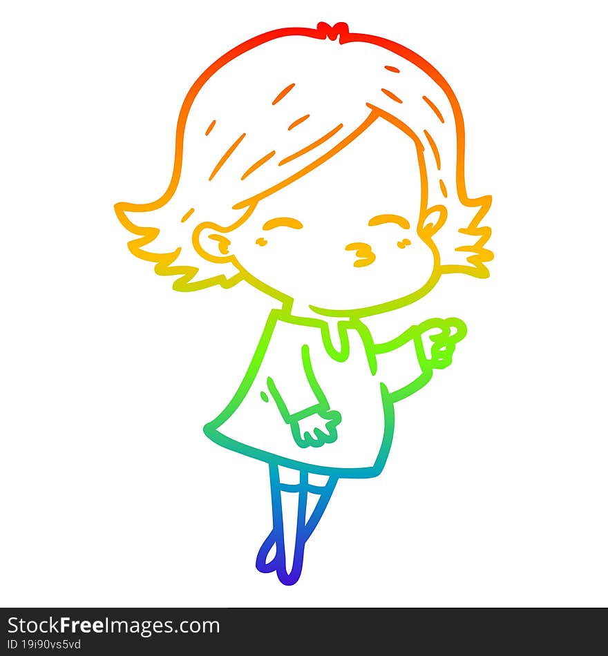 rainbow gradient line drawing cartoon woman pointing