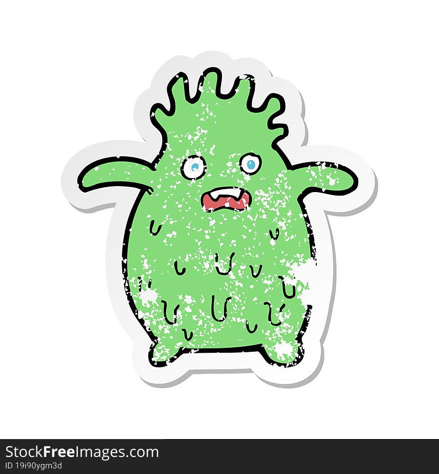 Retro Distressed Sticker Of A Cartoon Funny Slime Monster