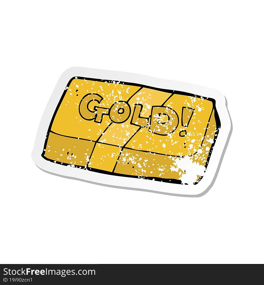 retro distressed sticker of a cartoon bar of gold