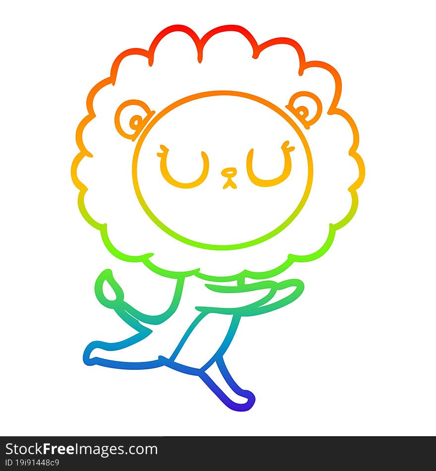 Rainbow Gradient Line Drawing Cartoon Running Lion