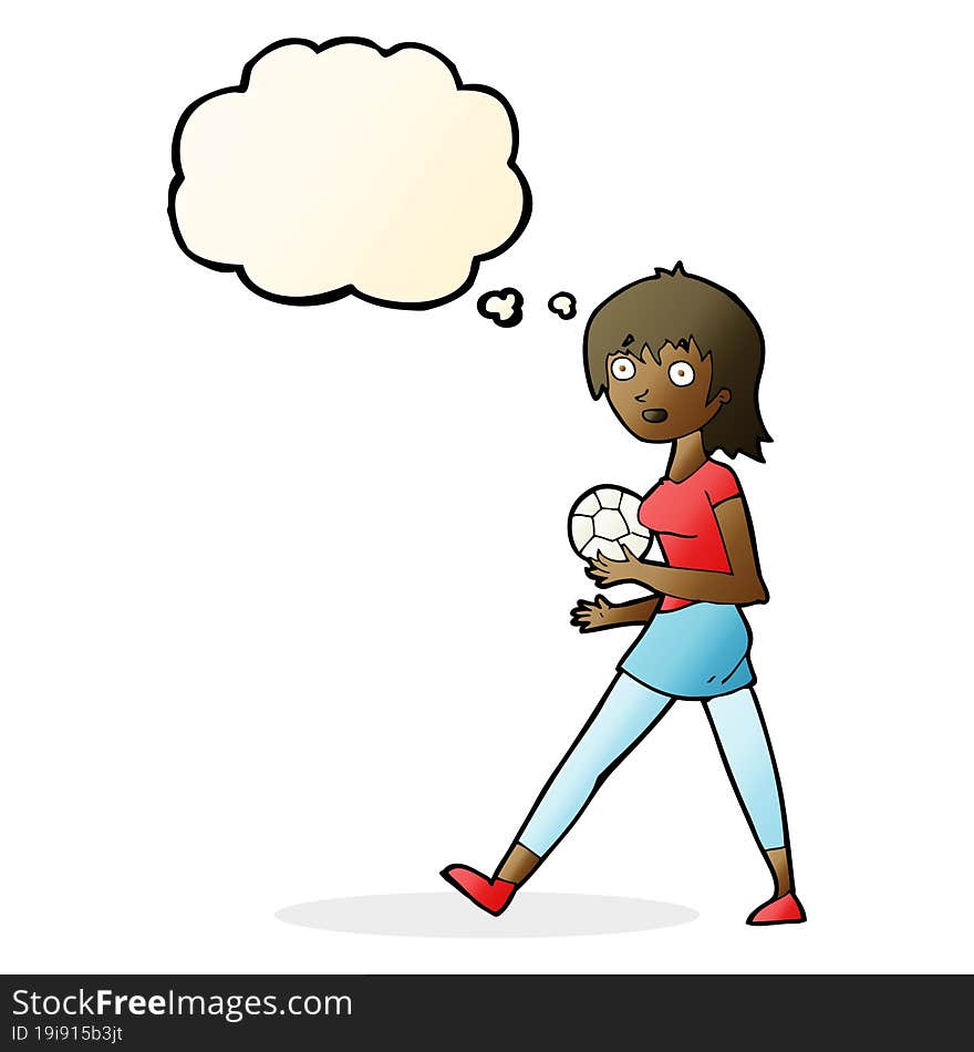 cartoon soccer girl with thought bubble