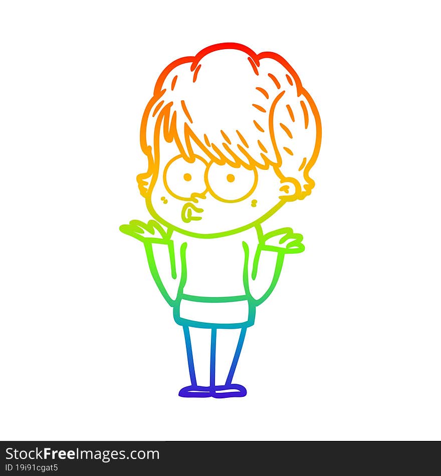 rainbow gradient line drawing of a cartoon woman