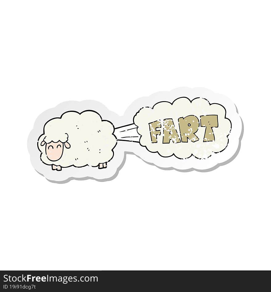 Retro Distressed Sticker Of A Cartoon Farting Sheep