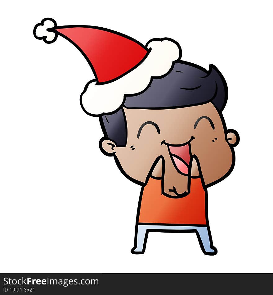 gradient cartoon of a man laughing wearing santa hat