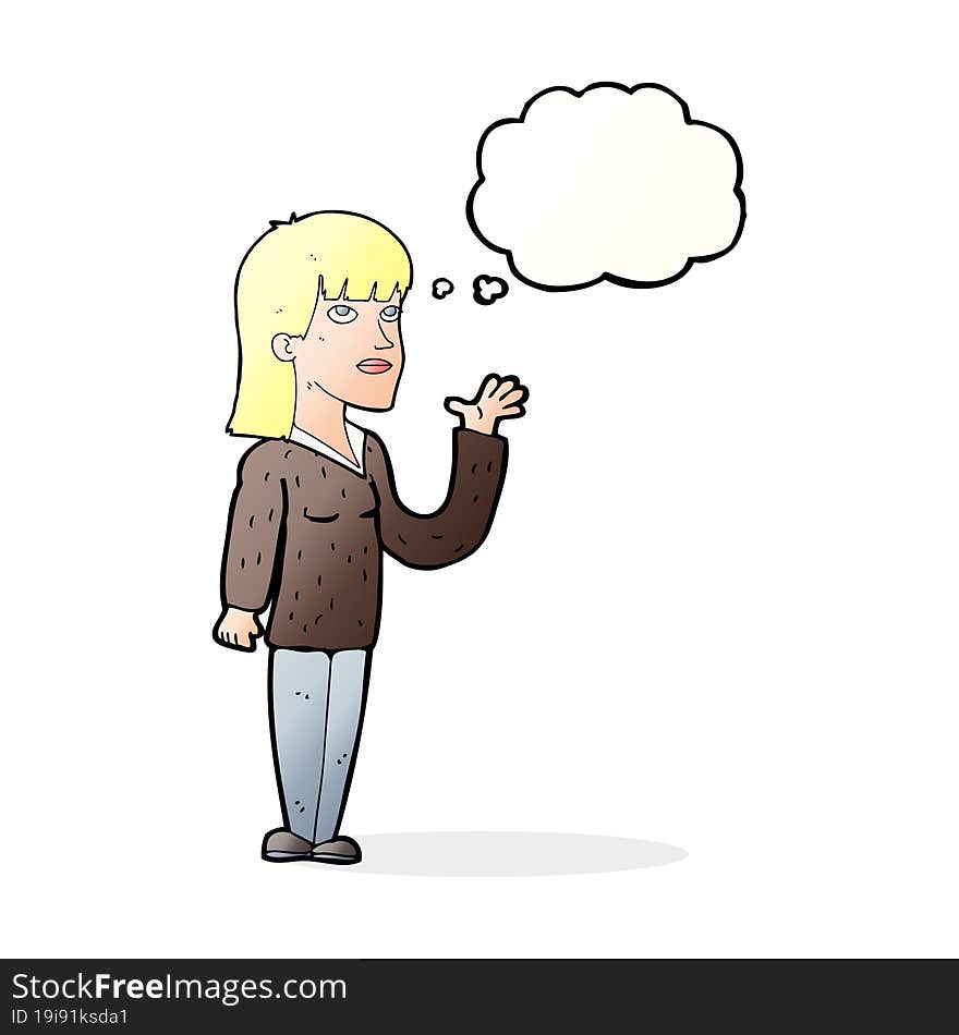 cartoon woman explaining with thought bubble