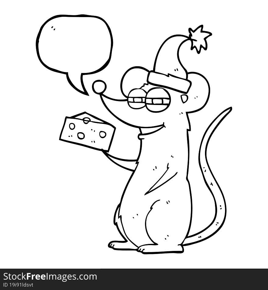 freehand drawn speech bubble cartoon christmas mouse