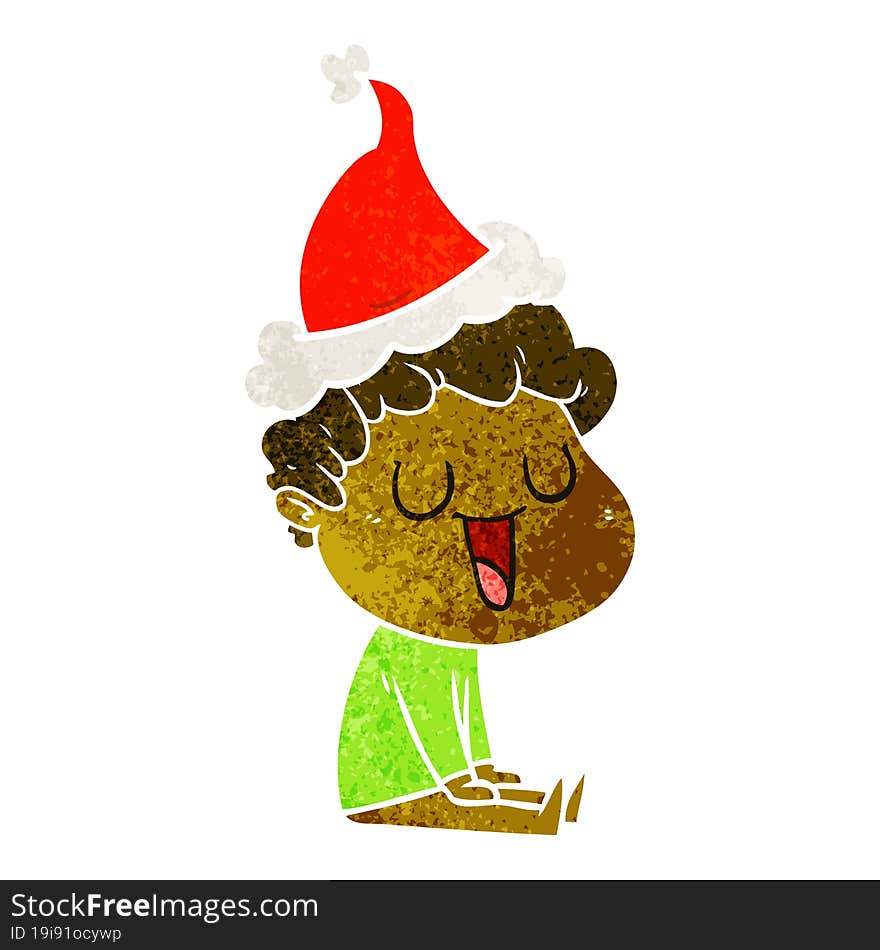 laughing retro cartoon of a man wearing santa hat