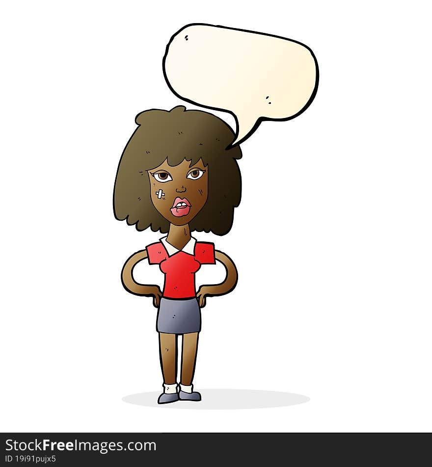 Cartoon Tough Woman With Speech Bubble