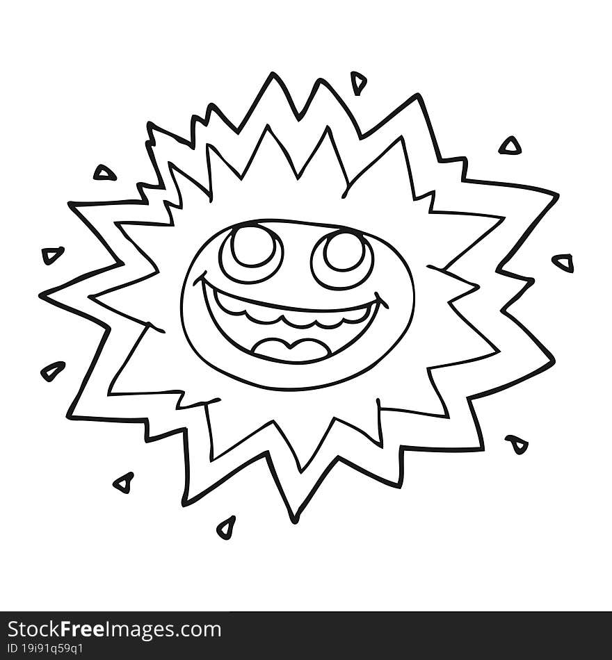 happy black and white cartoon sun