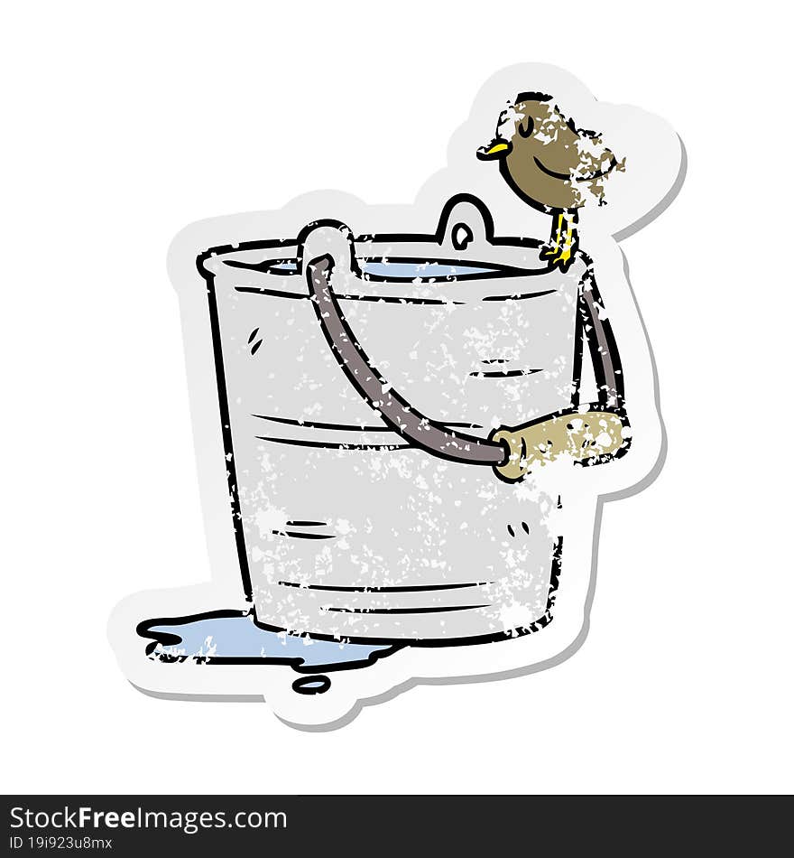 distressed sticker of a cartoon bucket of water