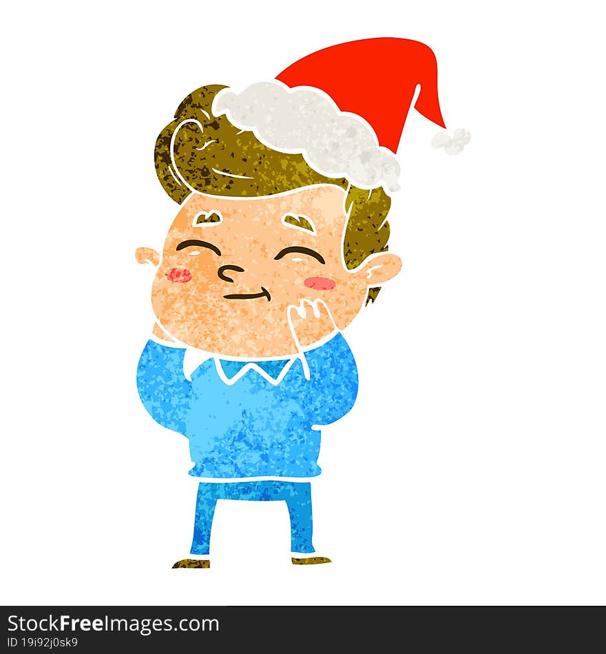 happy retro cartoon of a man wearing santa hat