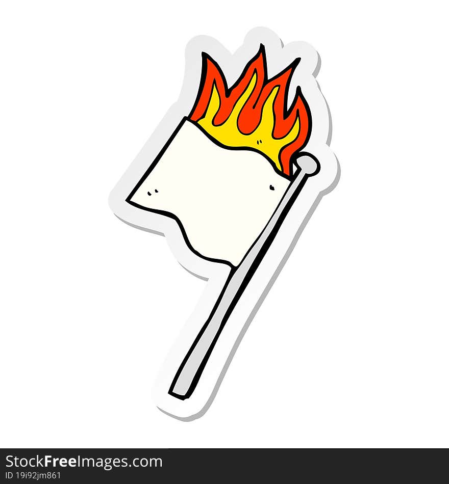 sticker of a cartoon burning white flag