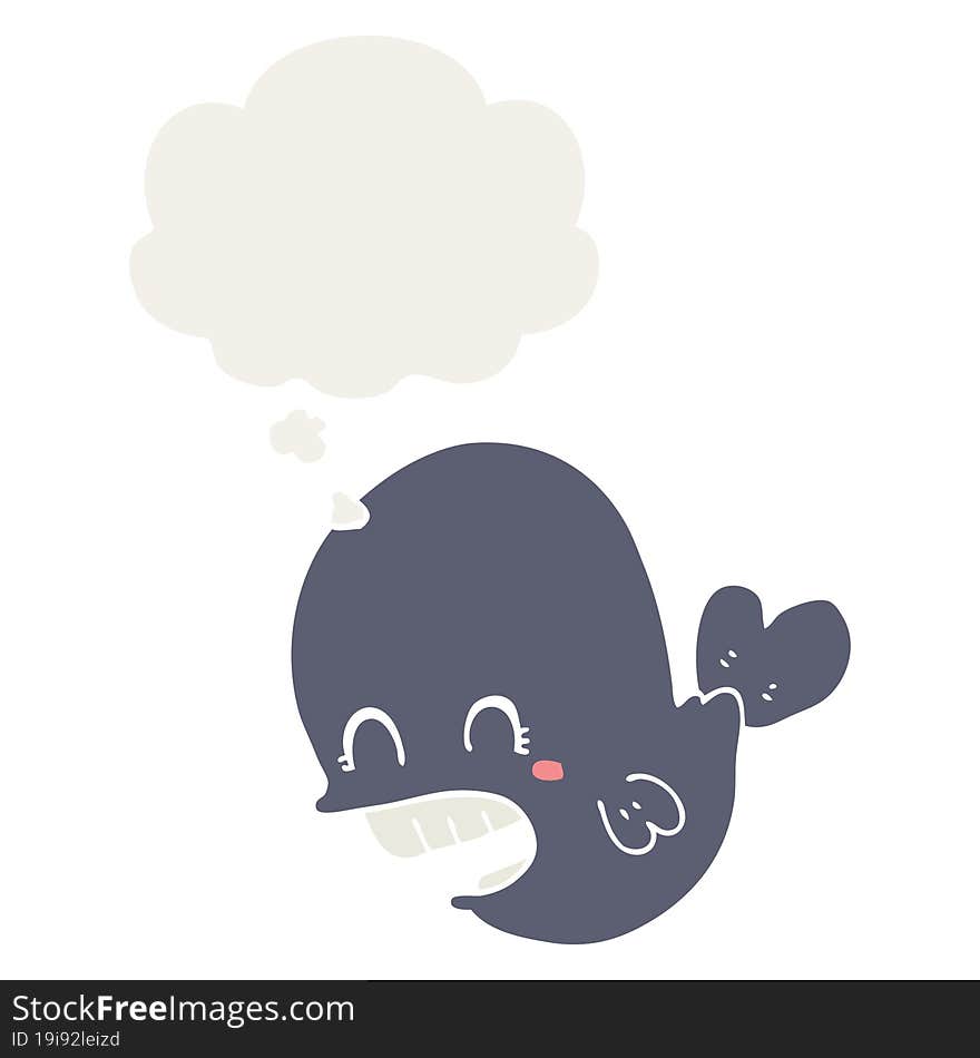 cartoon whale with thought bubble in retro style