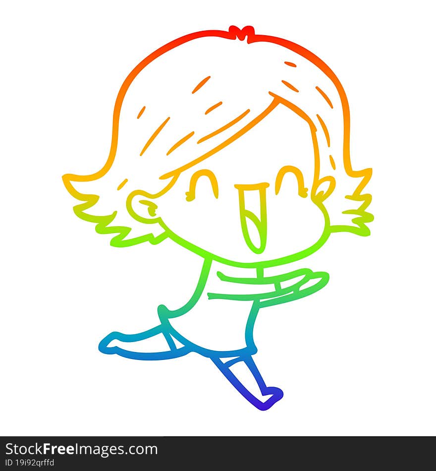 rainbow gradient line drawing of a cartoon happy woman