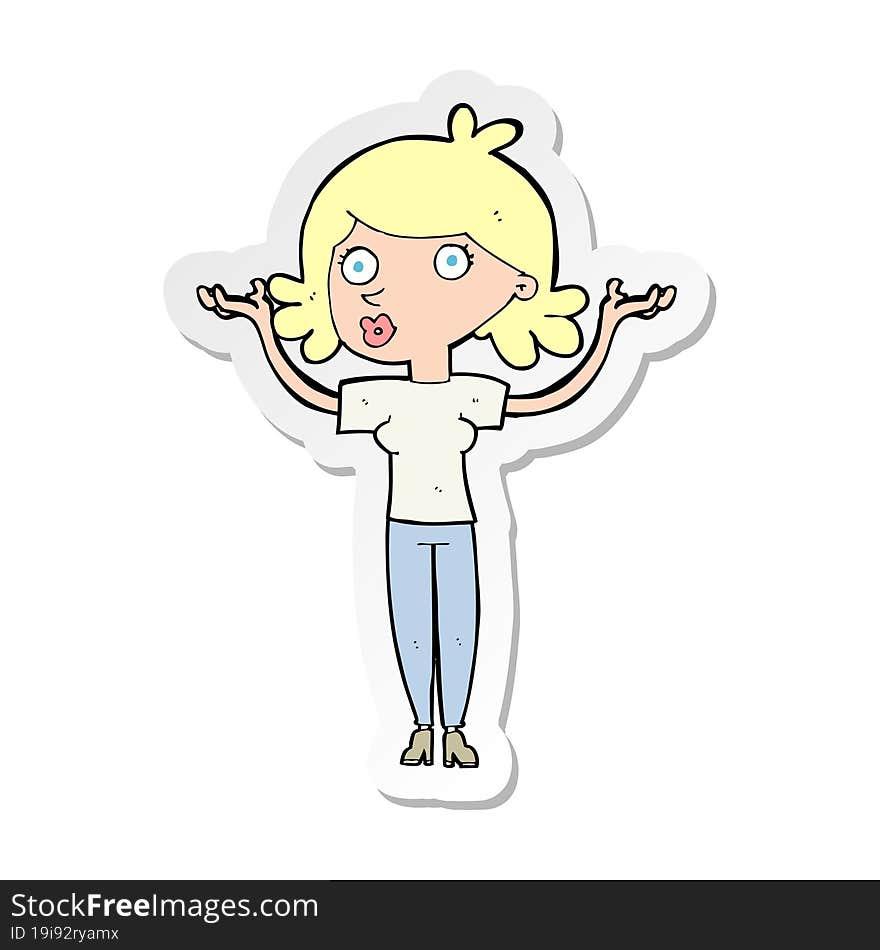 sticker of a cartoon woman throwing arms in air