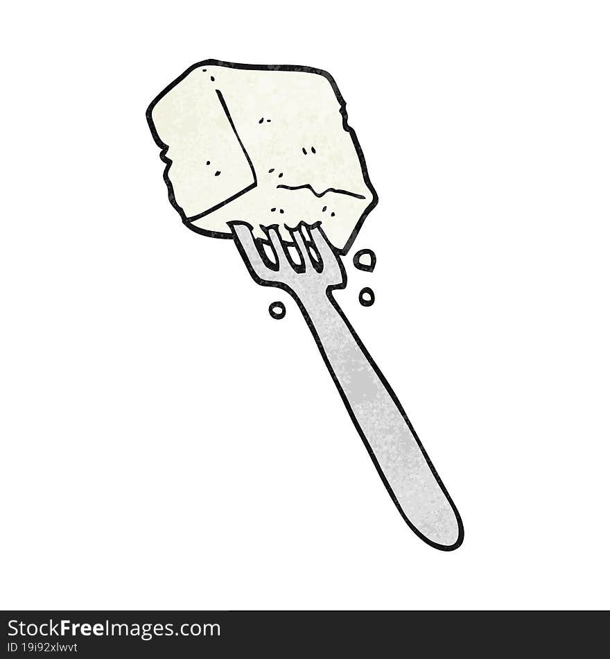 textured cartoon tofu on fork