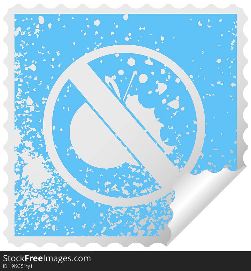 distressed square peeling sticker symbol no healthy food allowed sign