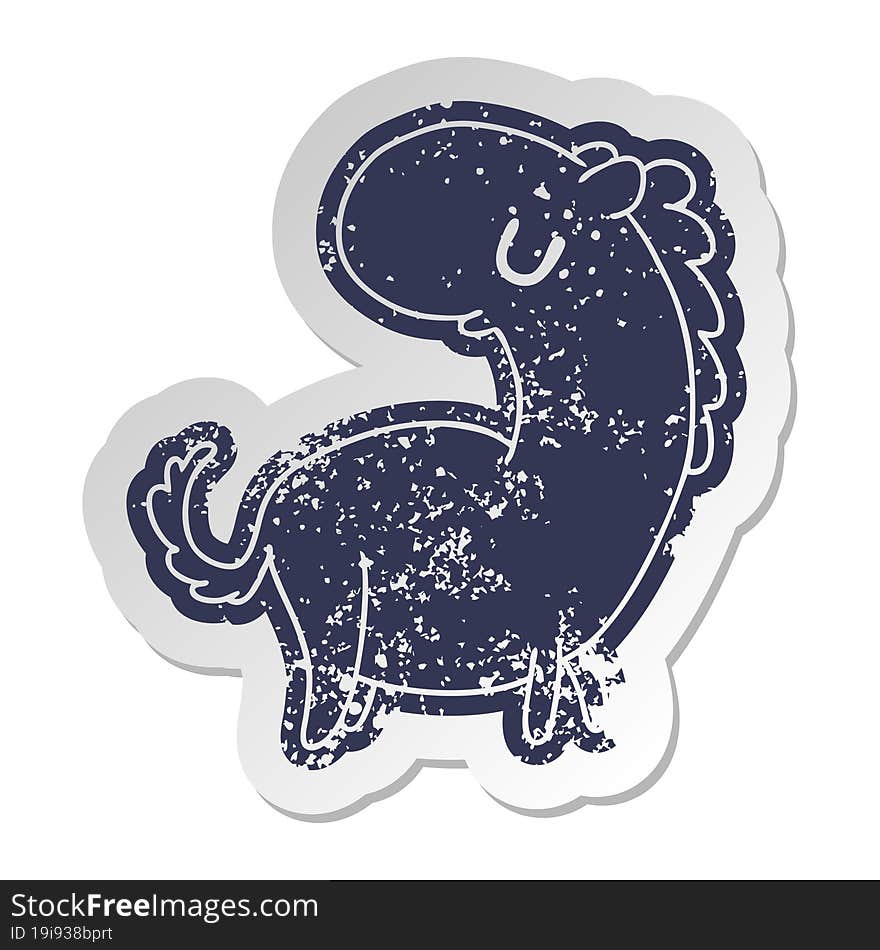 distressed old sticker kawaii of a cute horse