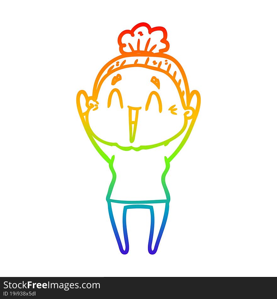 rainbow gradient line drawing cartoon happy old lady