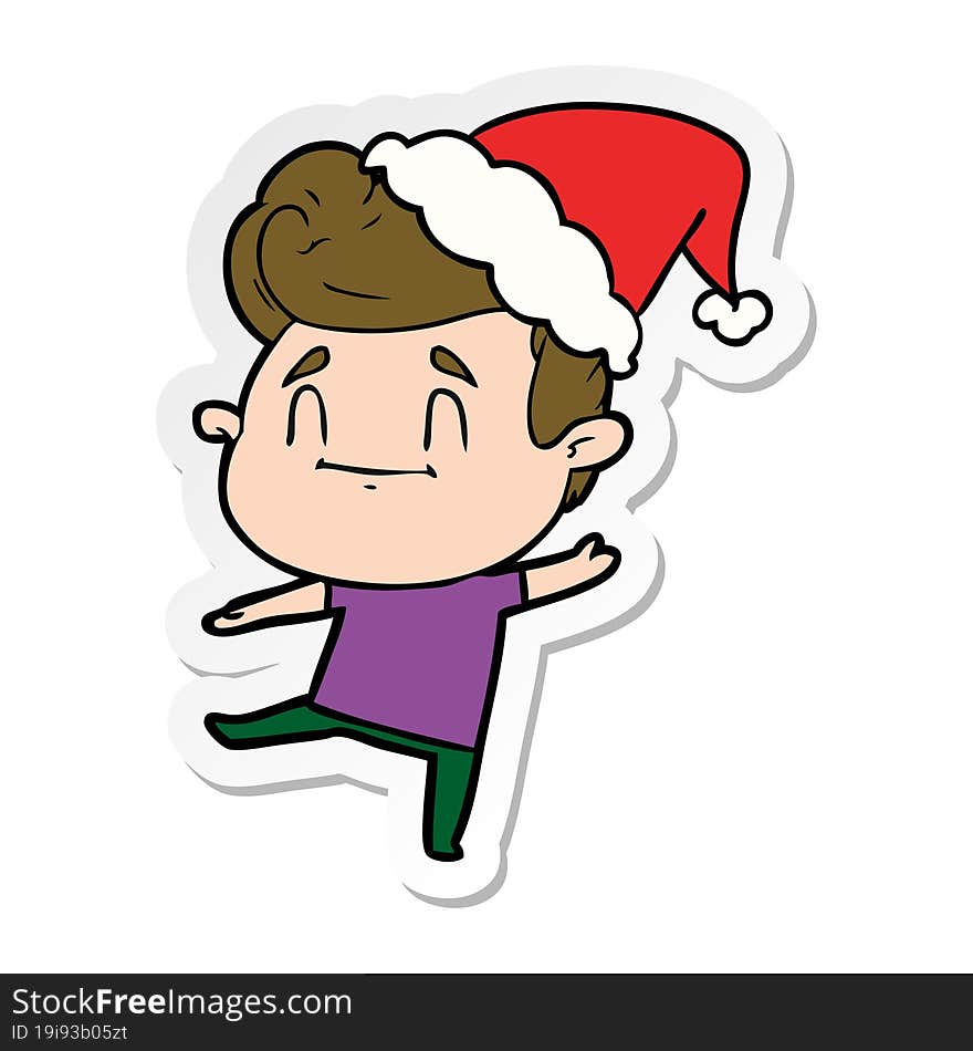 happy sticker cartoon of a man wearing santa hat