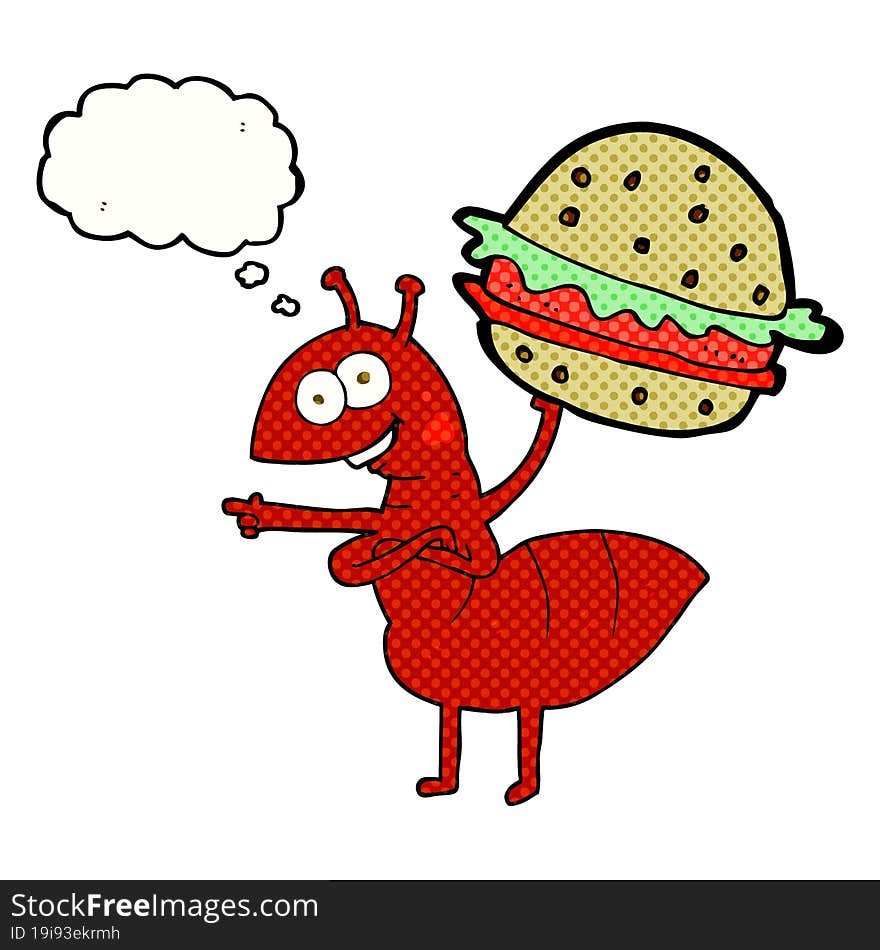 thought bubble cartoon ant carrying food