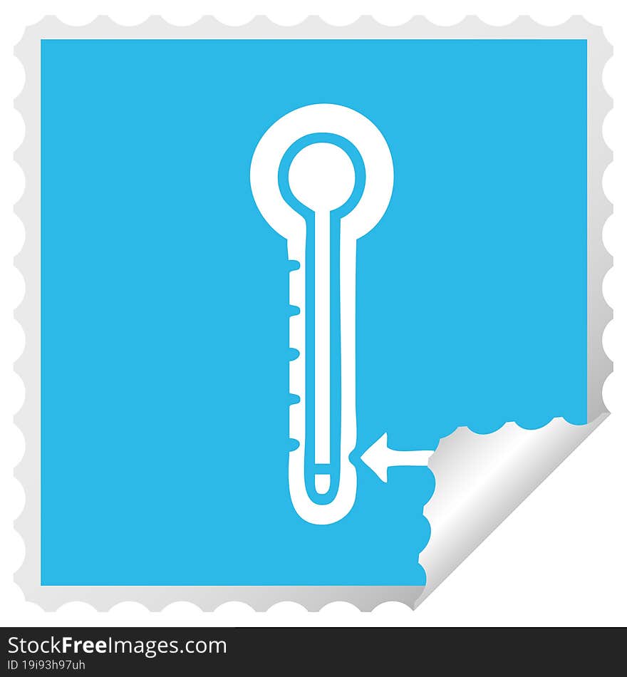 square peeling sticker cartoon of a cold thermometer