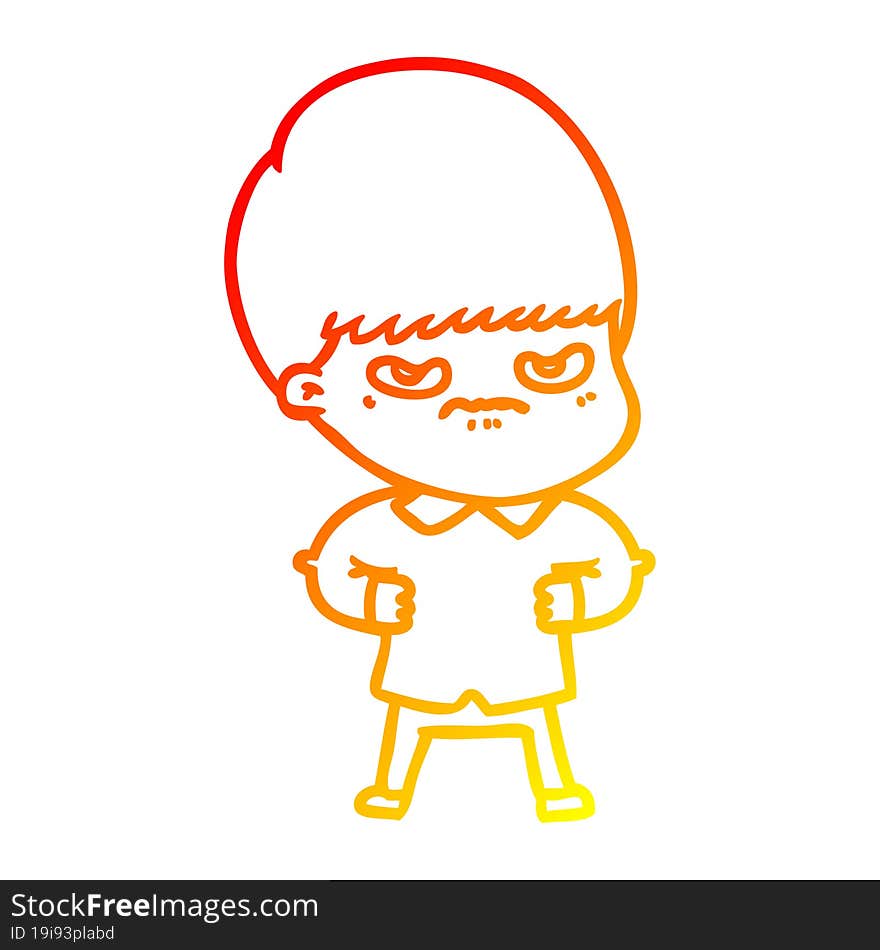 warm gradient line drawing annoyed cartoon boy