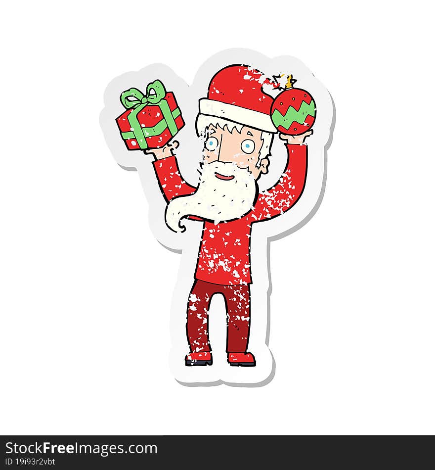 retro distressed sticker of a cartoon santa claus