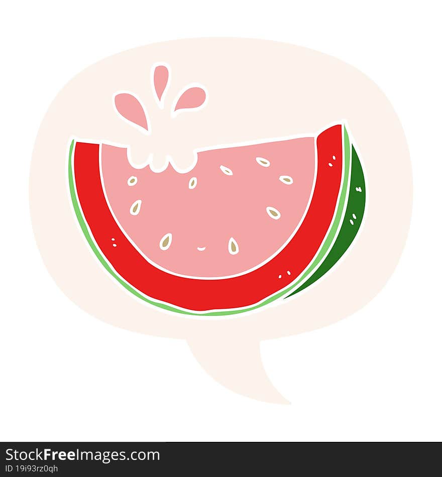 cartoon watermelon and speech bubble in retro style