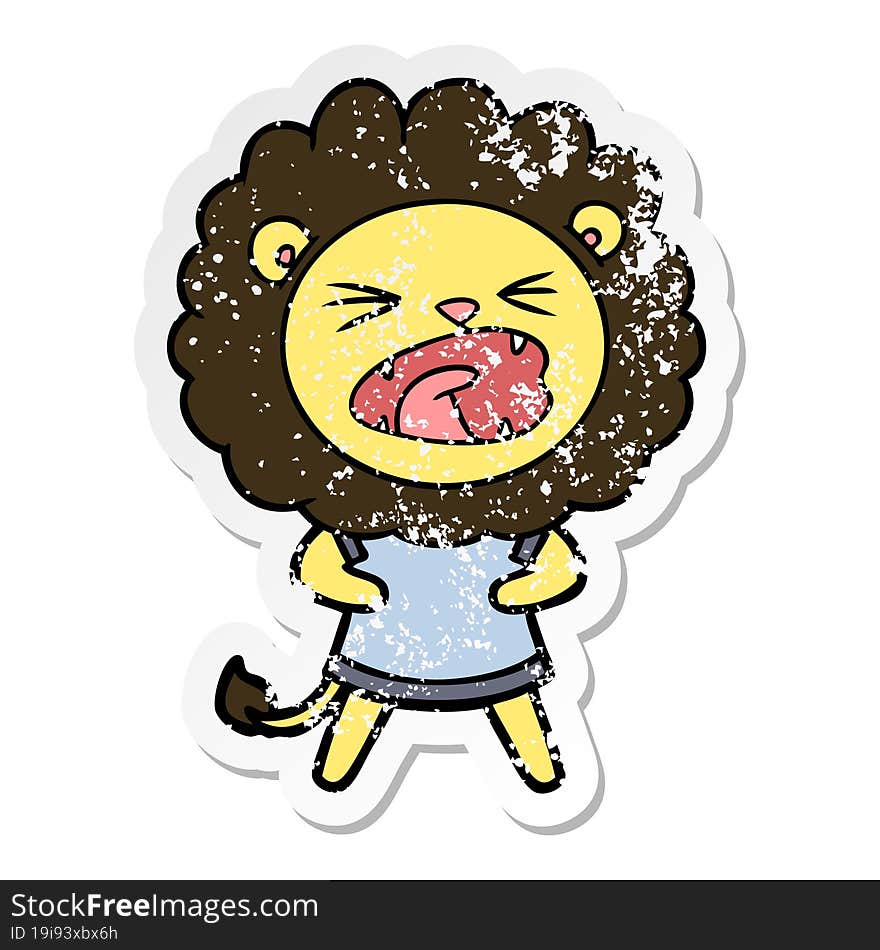 distressed sticker of a cartoon lion