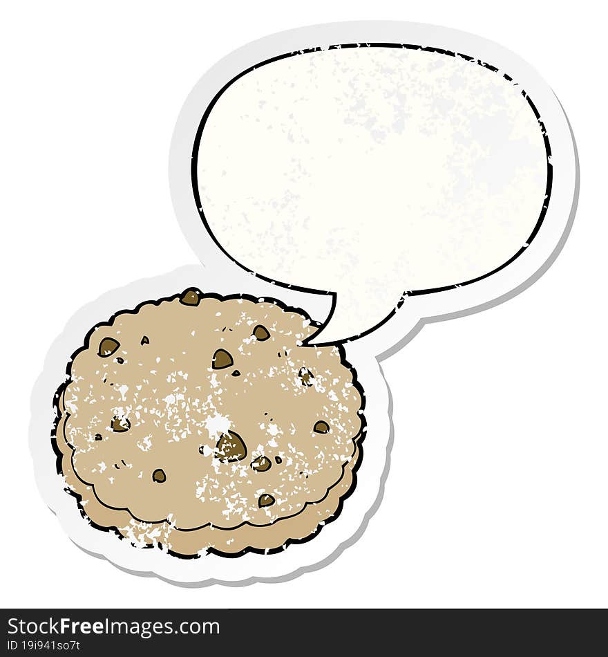 cartoon biscuit and speech bubble distressed sticker