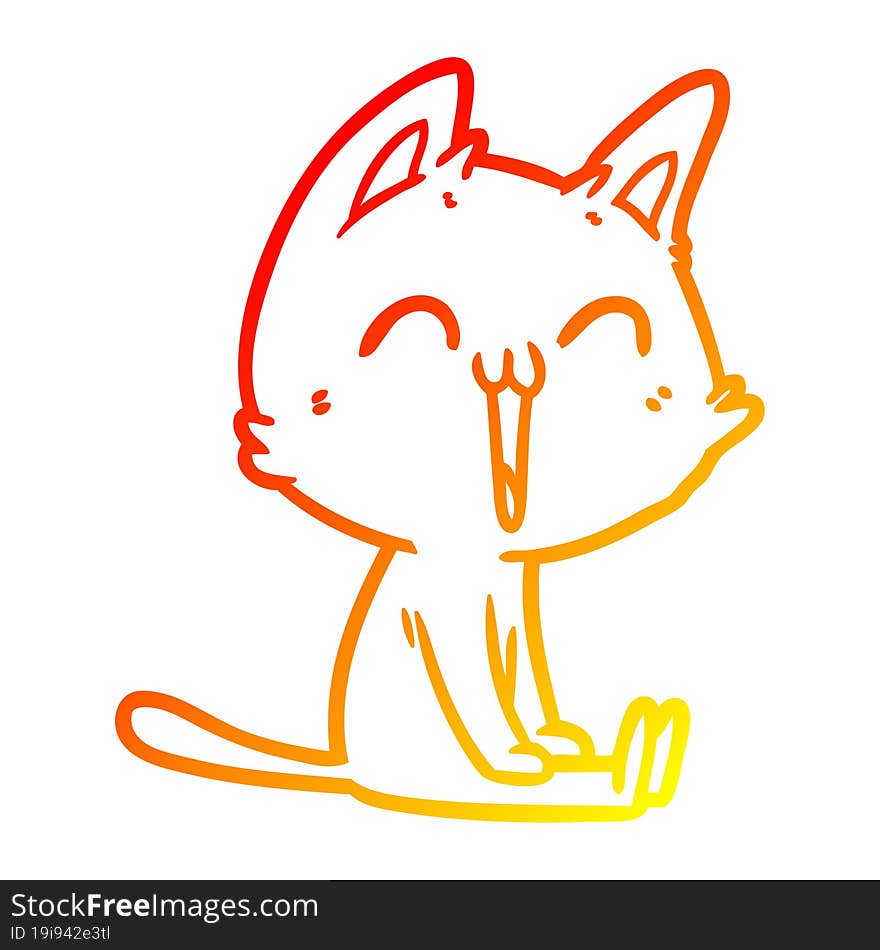 warm gradient line drawing happy cartoon cat