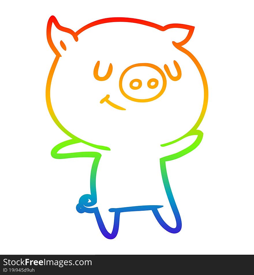 rainbow gradient line drawing of a happy cartoon pig