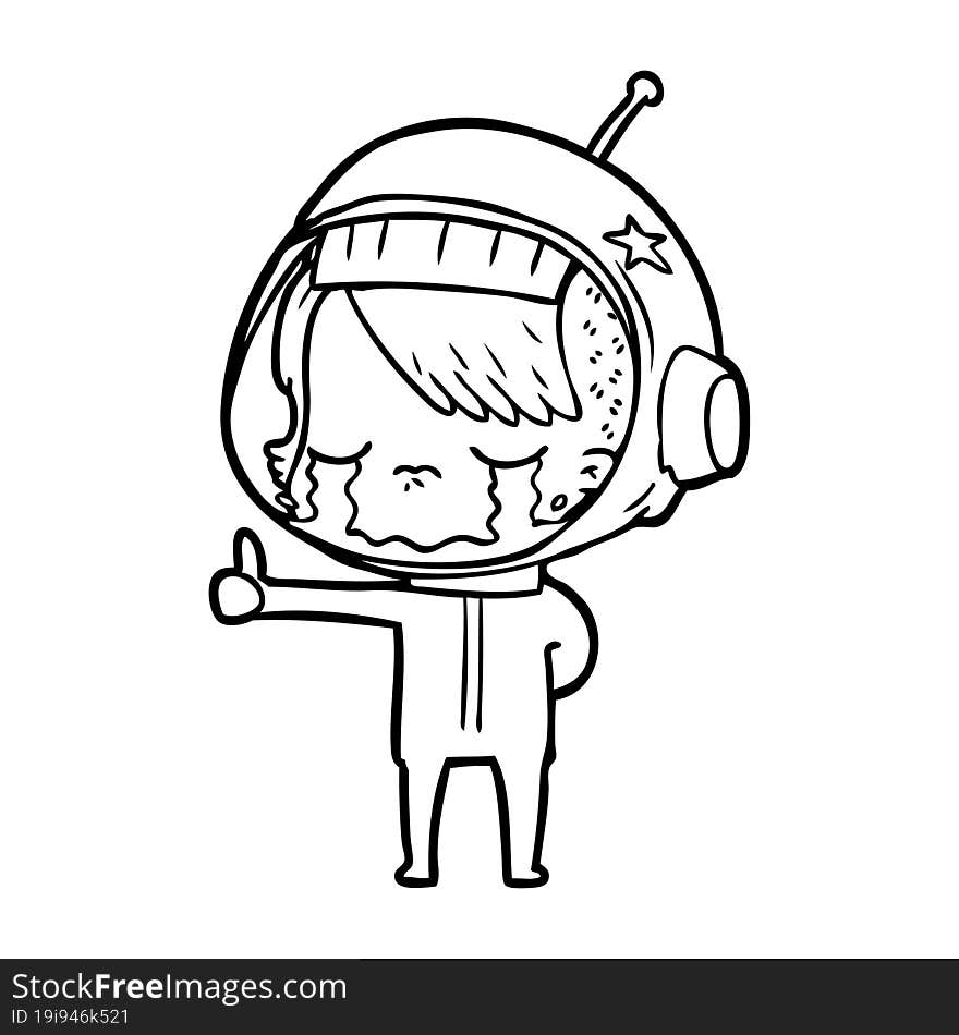 cartoon crying astronaut girl making thumbs up sign. cartoon crying astronaut girl making thumbs up sign