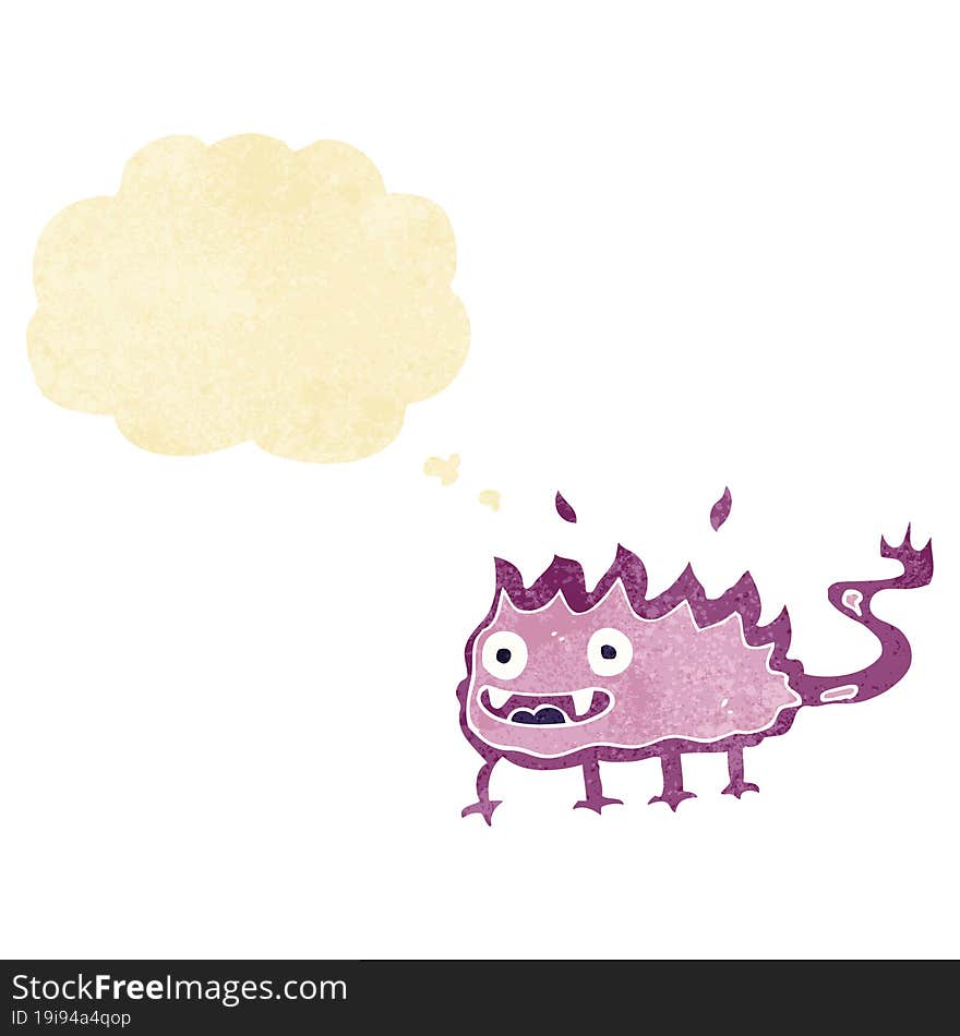 cartoon little fire demon with thought bubble