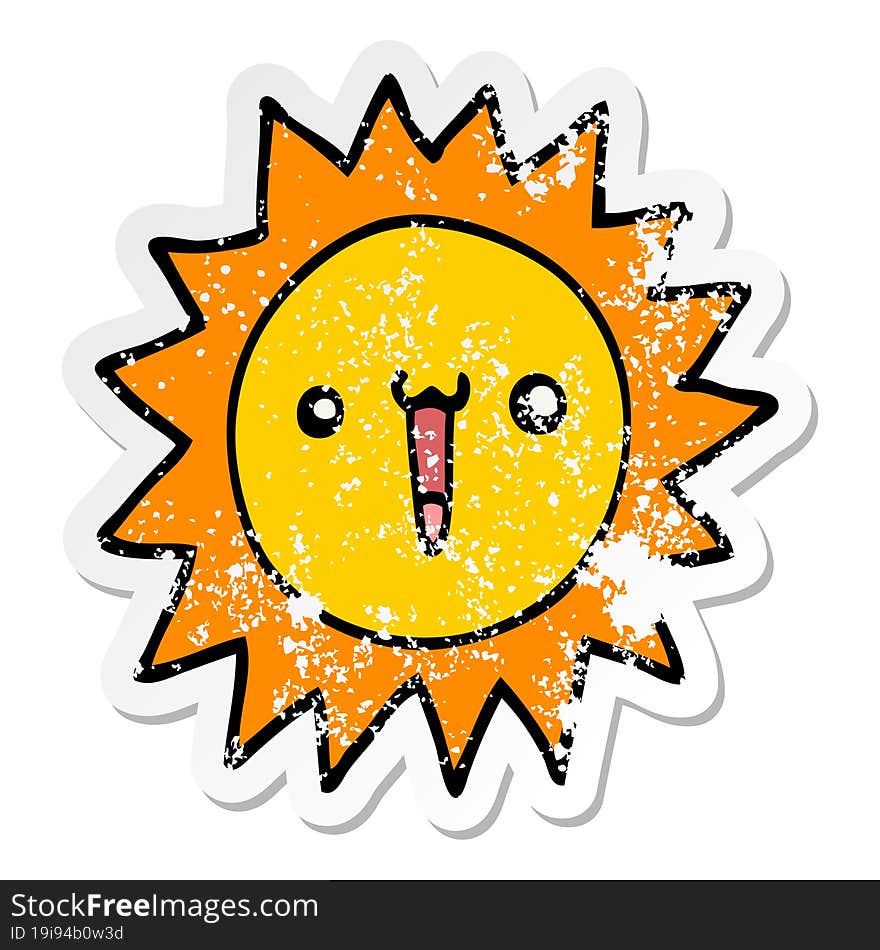 distressed sticker of a cartoon sun