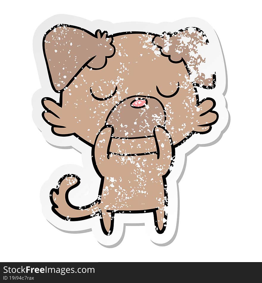 distressed sticker of a cartoon dog