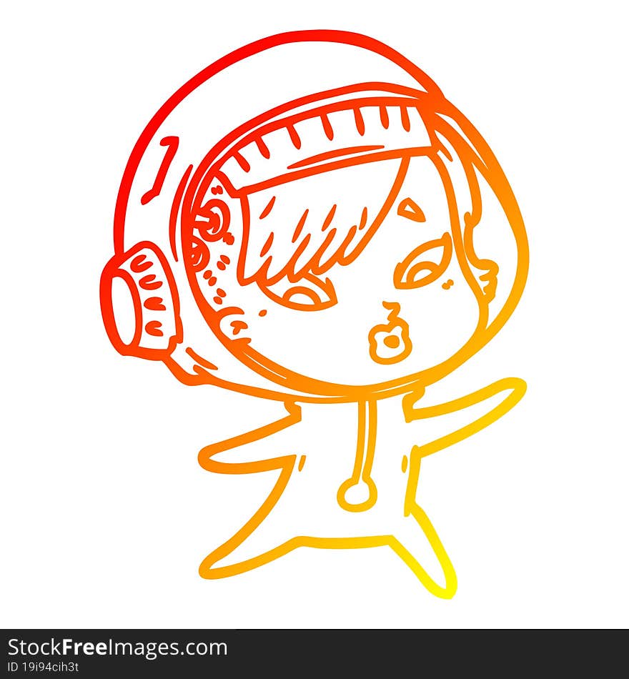 warm gradient line drawing of a cartoon astronaut woman