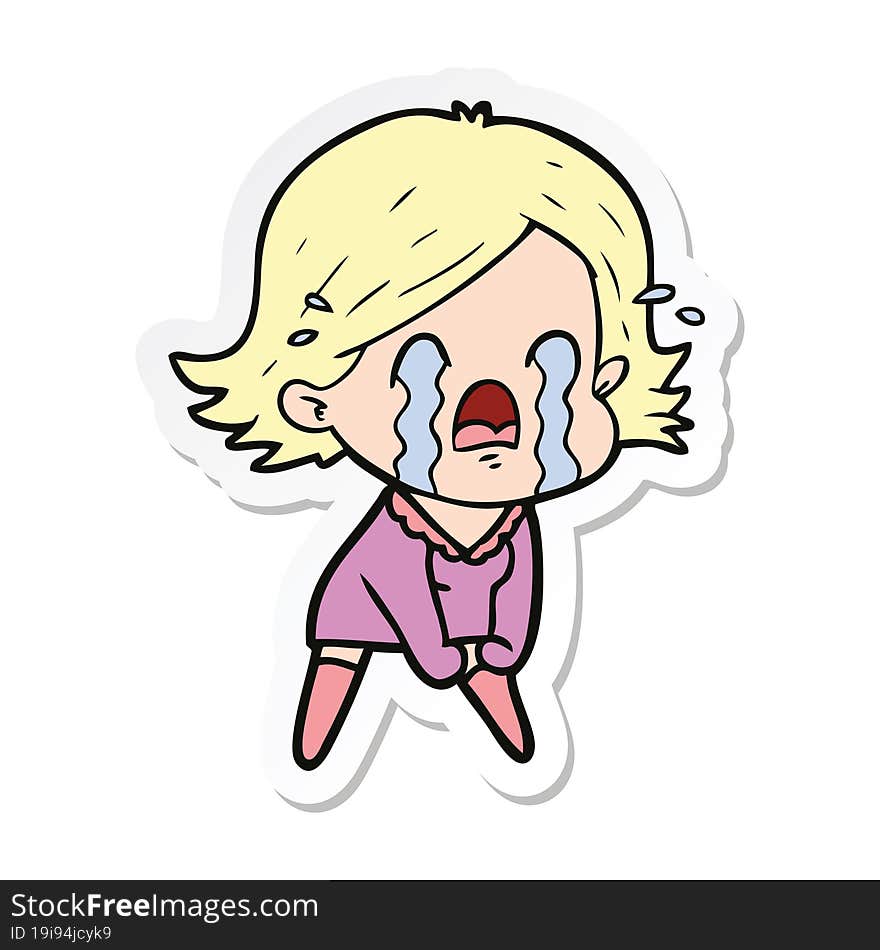 sticker of a cartoon woman crying