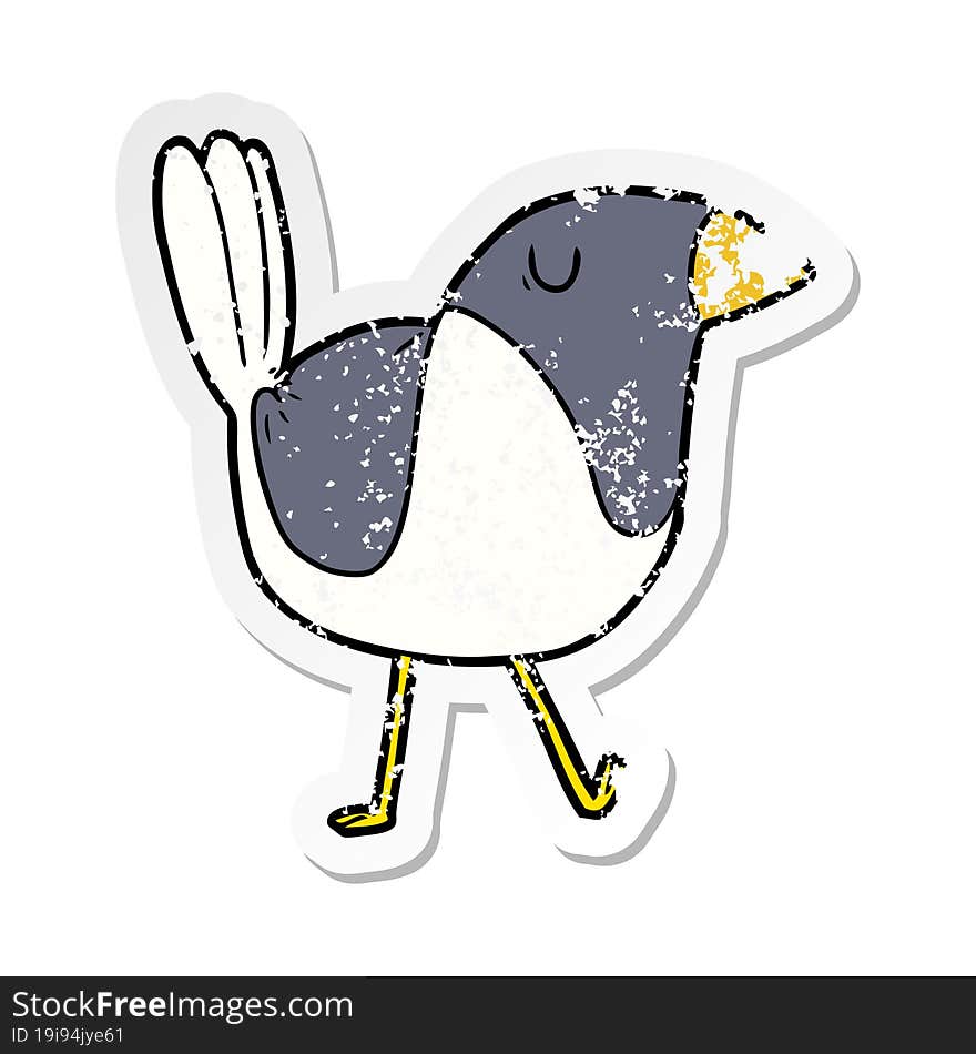 distressed sticker of a cartoon bird