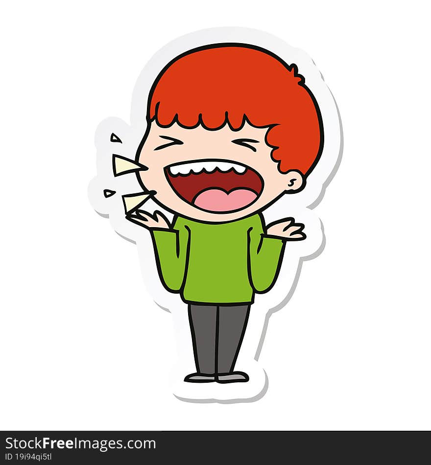 sticker of a cartoon laughing man