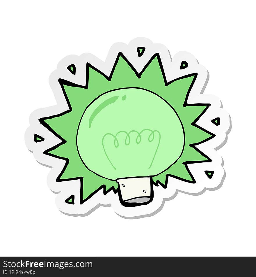 Sticker Of A Cartoon Flashing Green Light Bulb