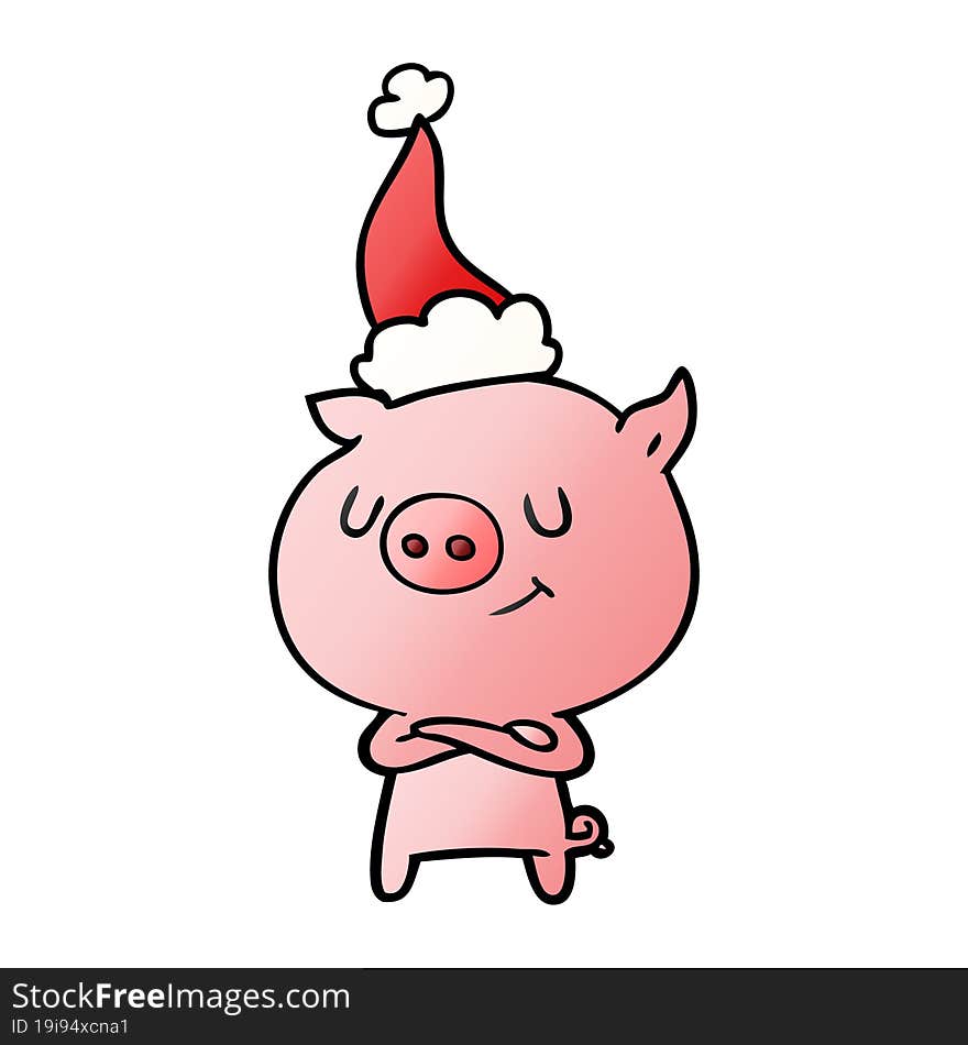 happy gradient cartoon of a pig wearing santa hat